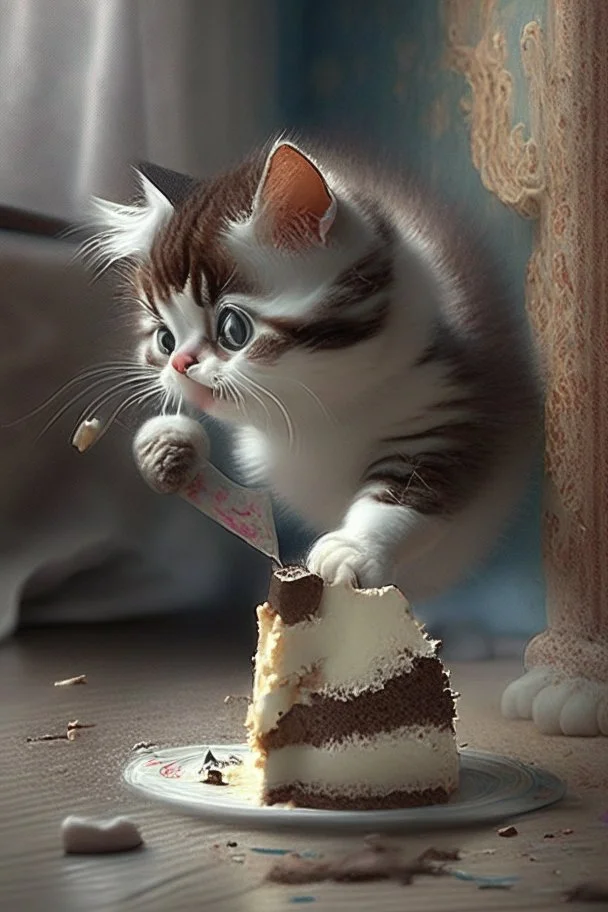 baby cat sneaking cake