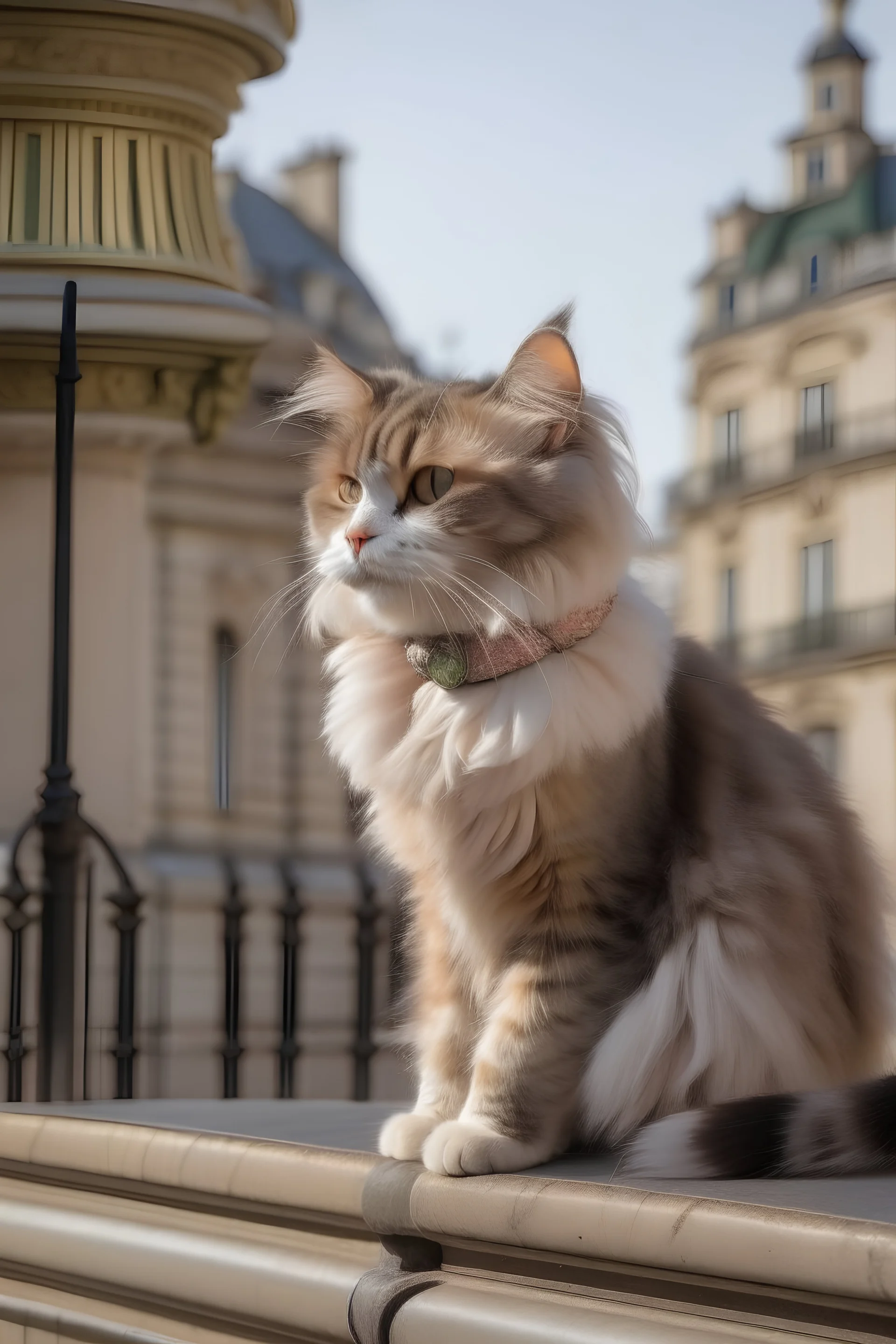 una gata con estilo coquette en una ciudad de parís de día