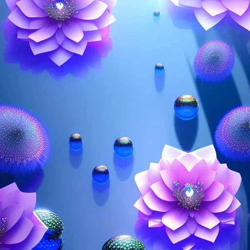 very beautiful crystal flowers , elegant, cascades, atmospheric, realistic, cinematic lighting, pink blue light, 8k, galactic atmosphere, flowers