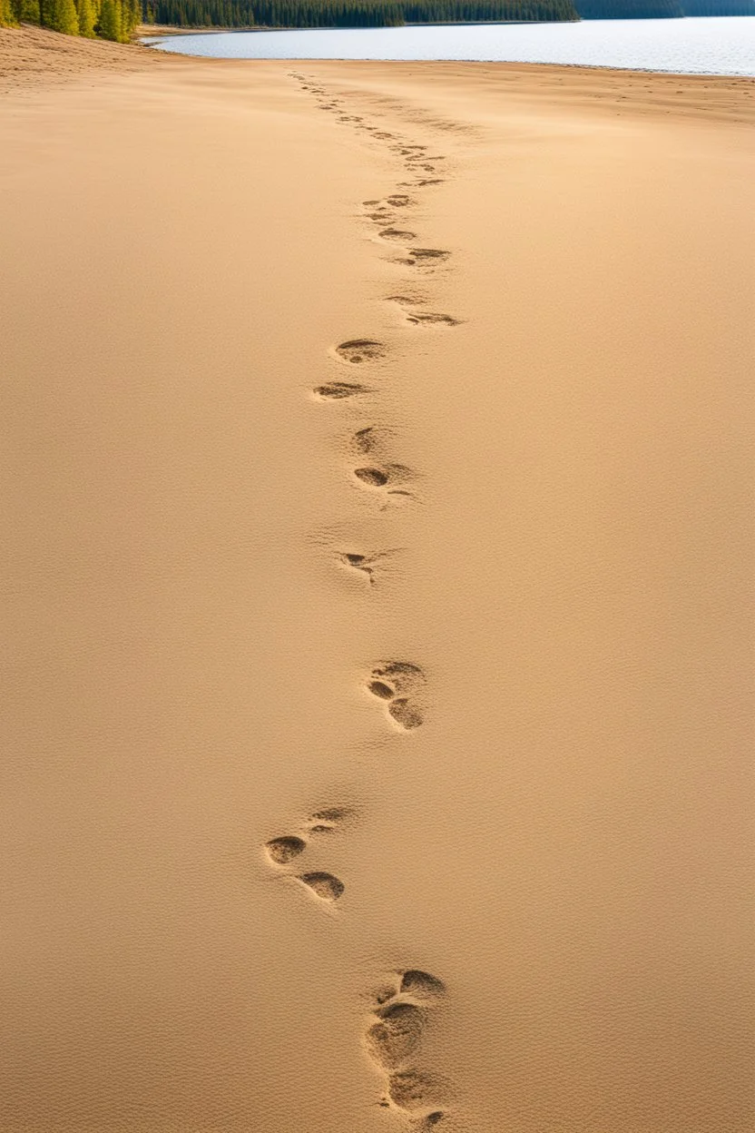 Sand Near THE WATER OF LAKE Gennisaretsky, bare footprints lead to the water. The image is in high quality in 8K.