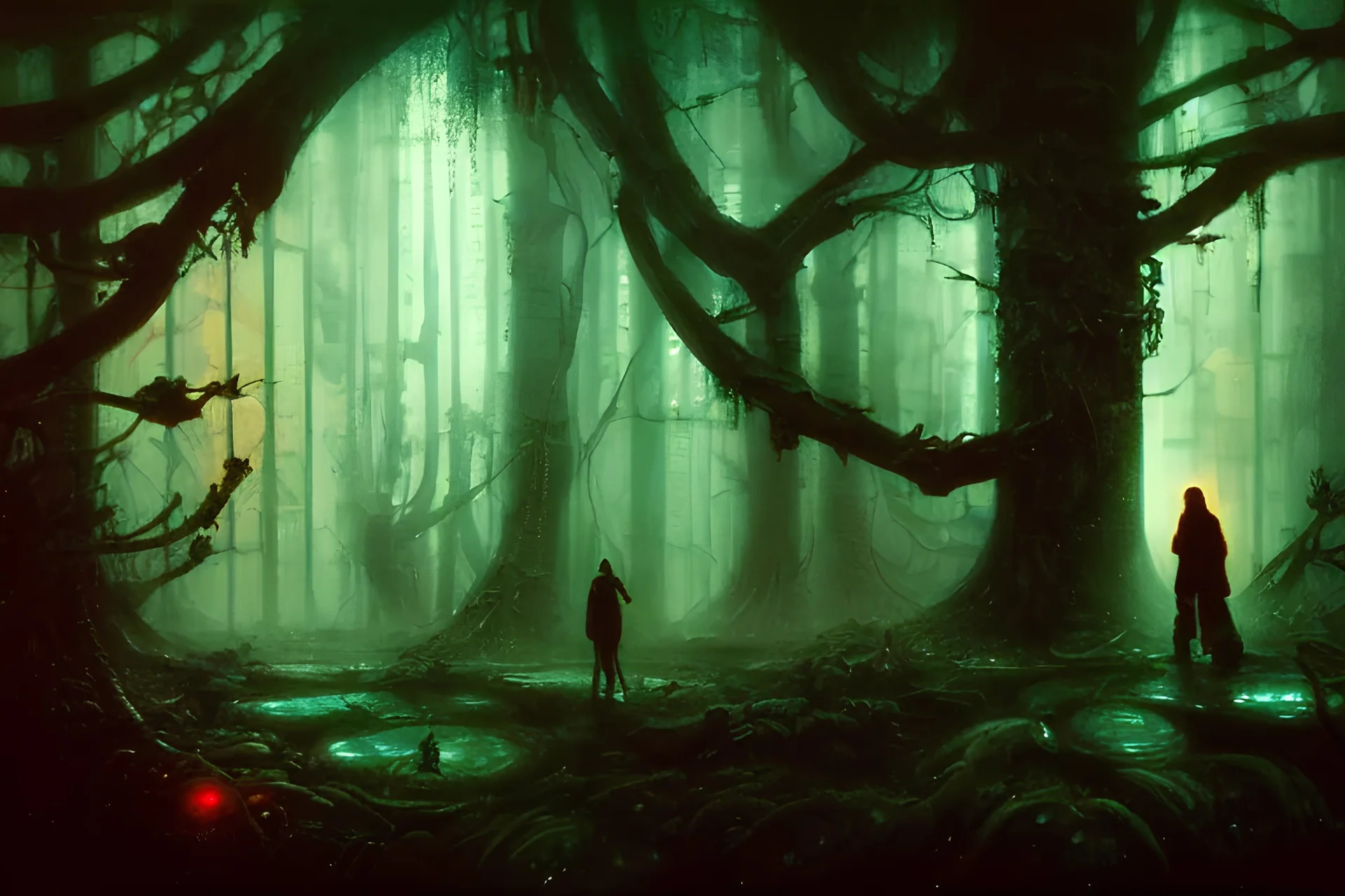 Matrix, Cyberpunk, Samarost art, ori, Inca,Lumen Reflections, Photojournalism, , rich details, ultra-HD, Intricate, dark forest, high definiton, sMartin Wittfooth, Luigi Spano,