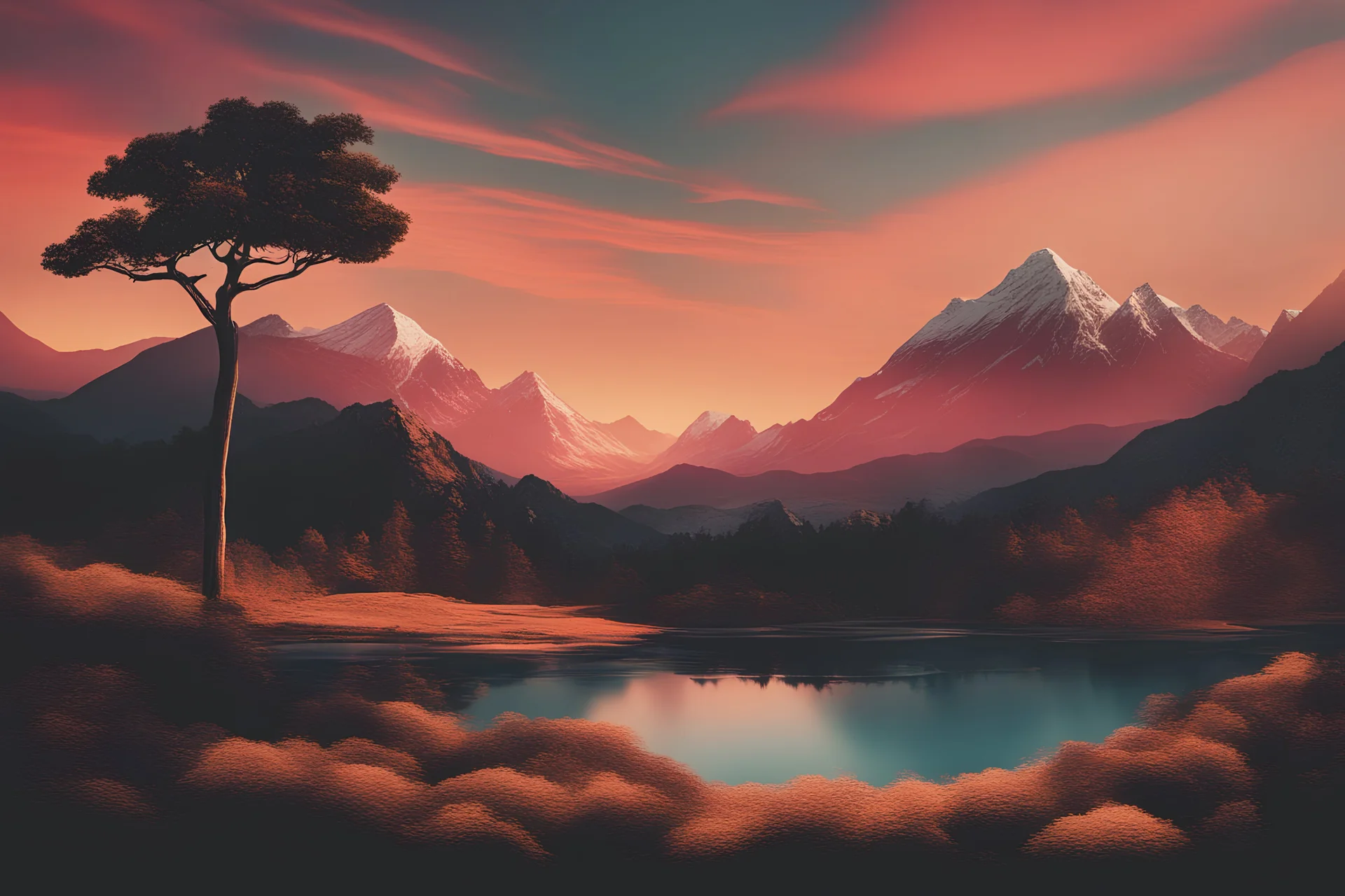 A photo of a beautiful landscape such as mountains or a sunset with an emphasis on color and contrast.