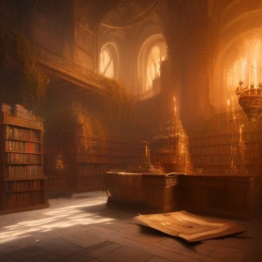 Fantasy concept art, dynamic lighting, hyperdetailed, intricately detailed, Splash screen art, deep color, Unreal Engine, volumetric lighting, fantasy library artwork, indoors, cozy, leather, marble, library, white candles, white silk,