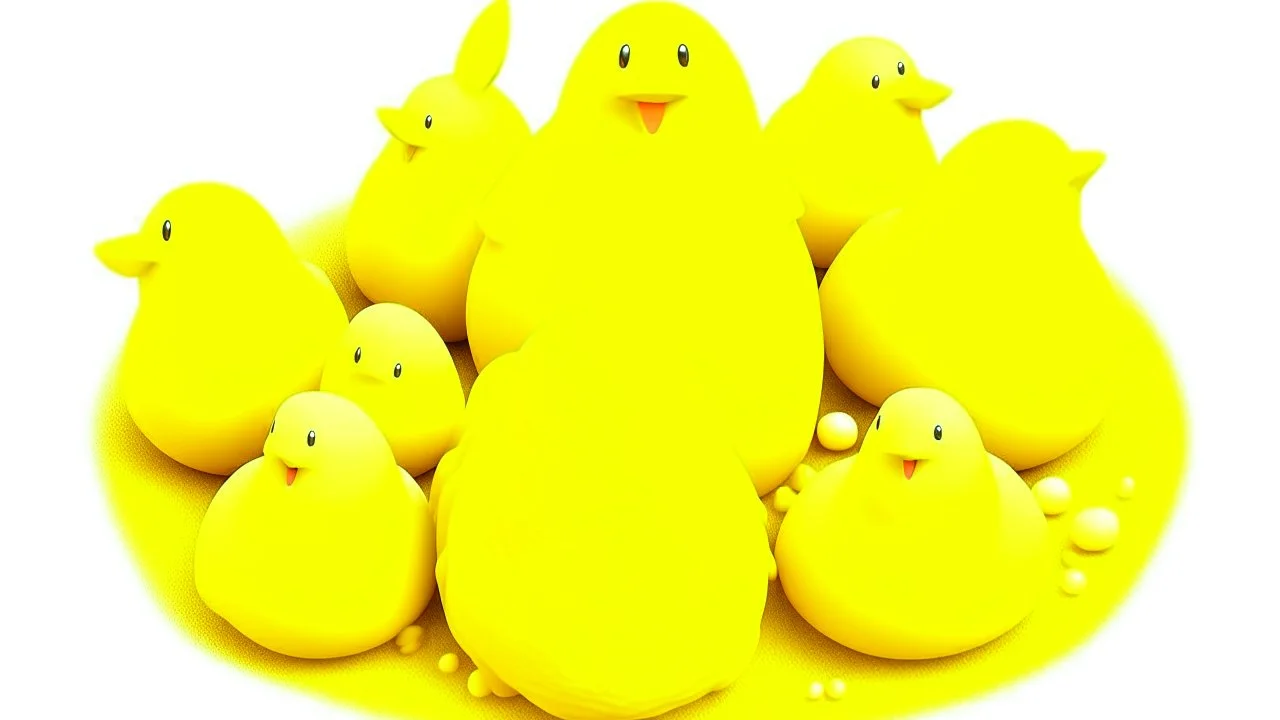 Fantasy cartoon illustration, look from above: marshmallow chicks candy