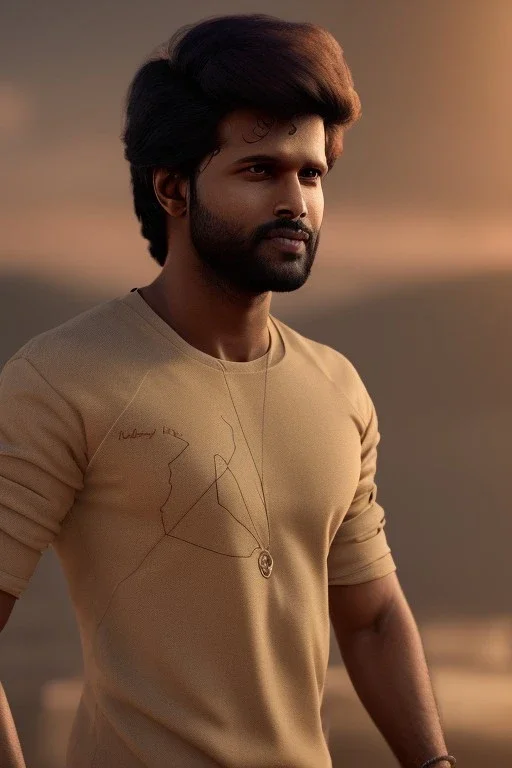 Indian actor Vijay Deverakonda, by Mahmoud Sai, Cartographic, Circuitry, Golden Hour, Closeup-View, 16k, Lumen Global Illumination, Diffraction Grading