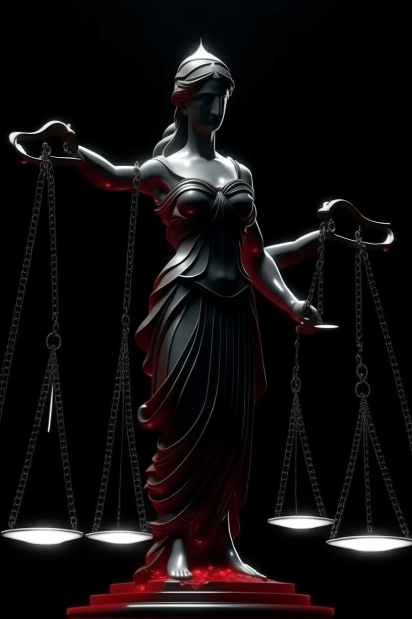 4K. REALISTIC FULL DETAILS. FULL LIGHTS. PORTRAIT OF THEMIS SYMBOL OF JUSTICE BLEEDING