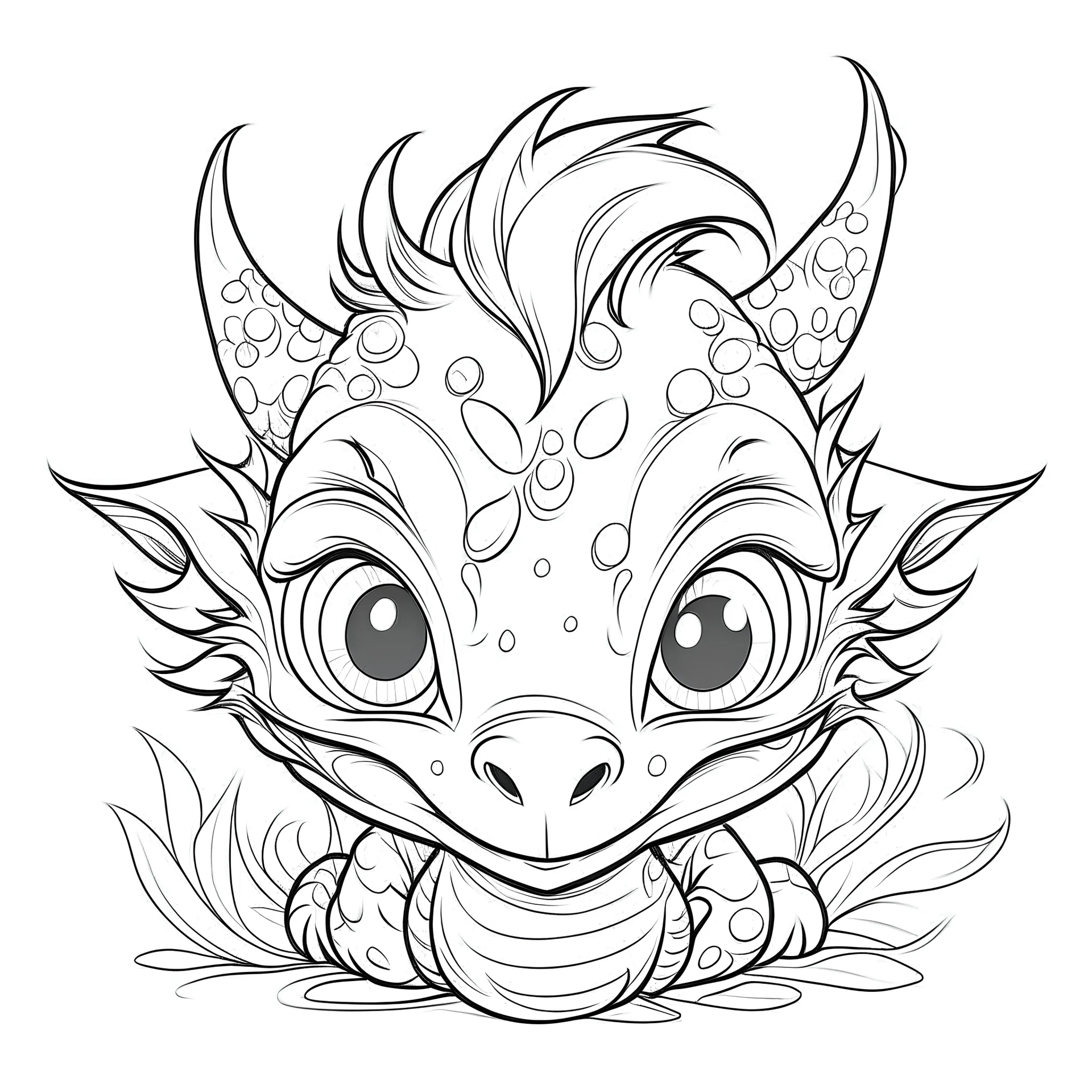 outline art for square baby dragon bust coloring page for kids, classic manga style, anime style, realistic modern cartoon style, white background, sketch style, only use outline, clean line art, no shadows, clear and well outlined