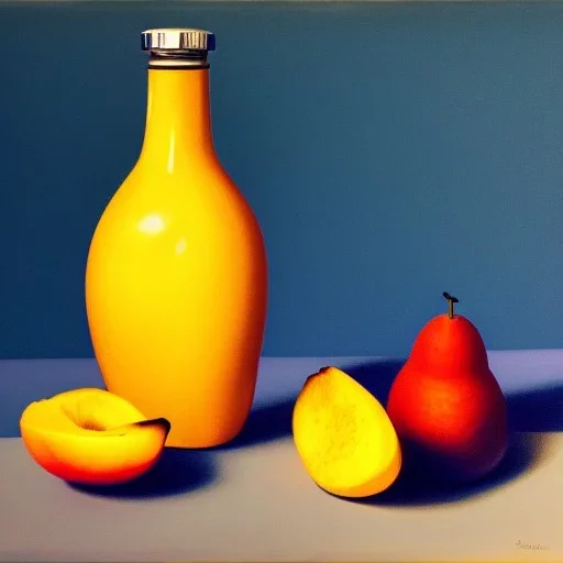 still life bottle half fruit