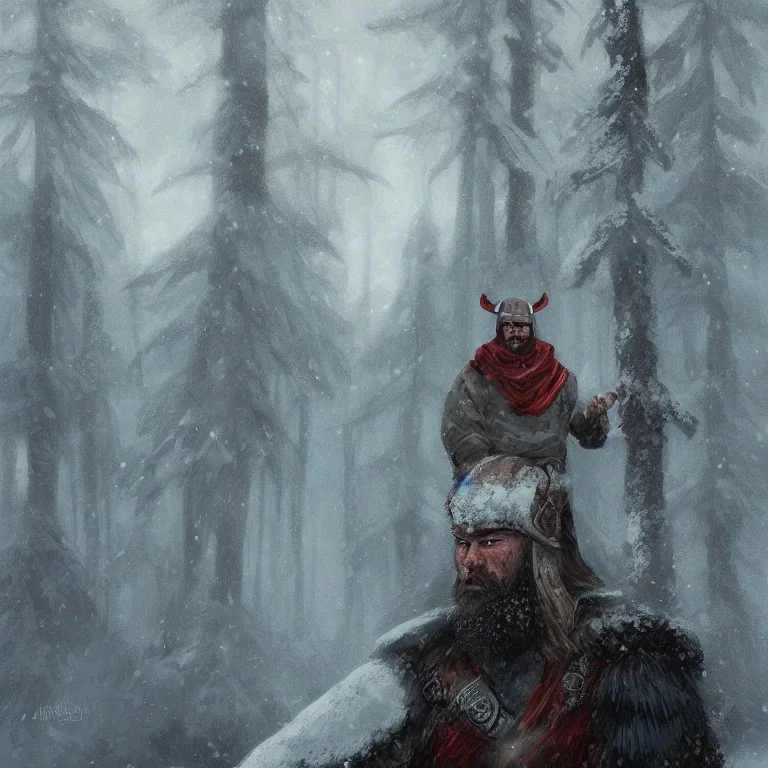 Portrait of a Shinobi viking, in a snowy forest by Anato Finnstark