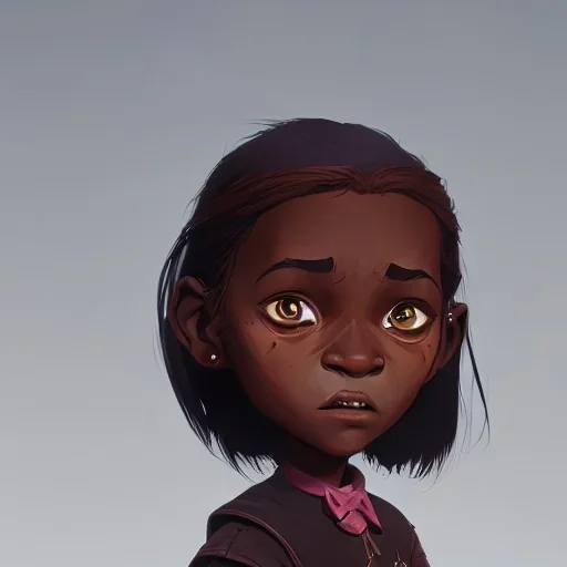 Portrait of an adorable dark skinned warlock little girl with brown hair by Jim Kay