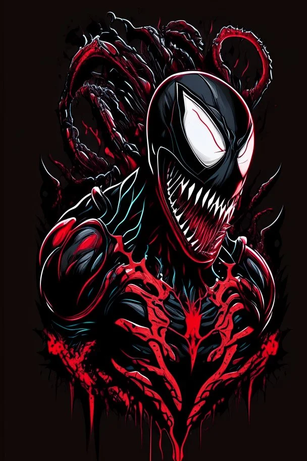 vector art, venom deadpool hybrid, illustration, black background, Vectorstock, flat