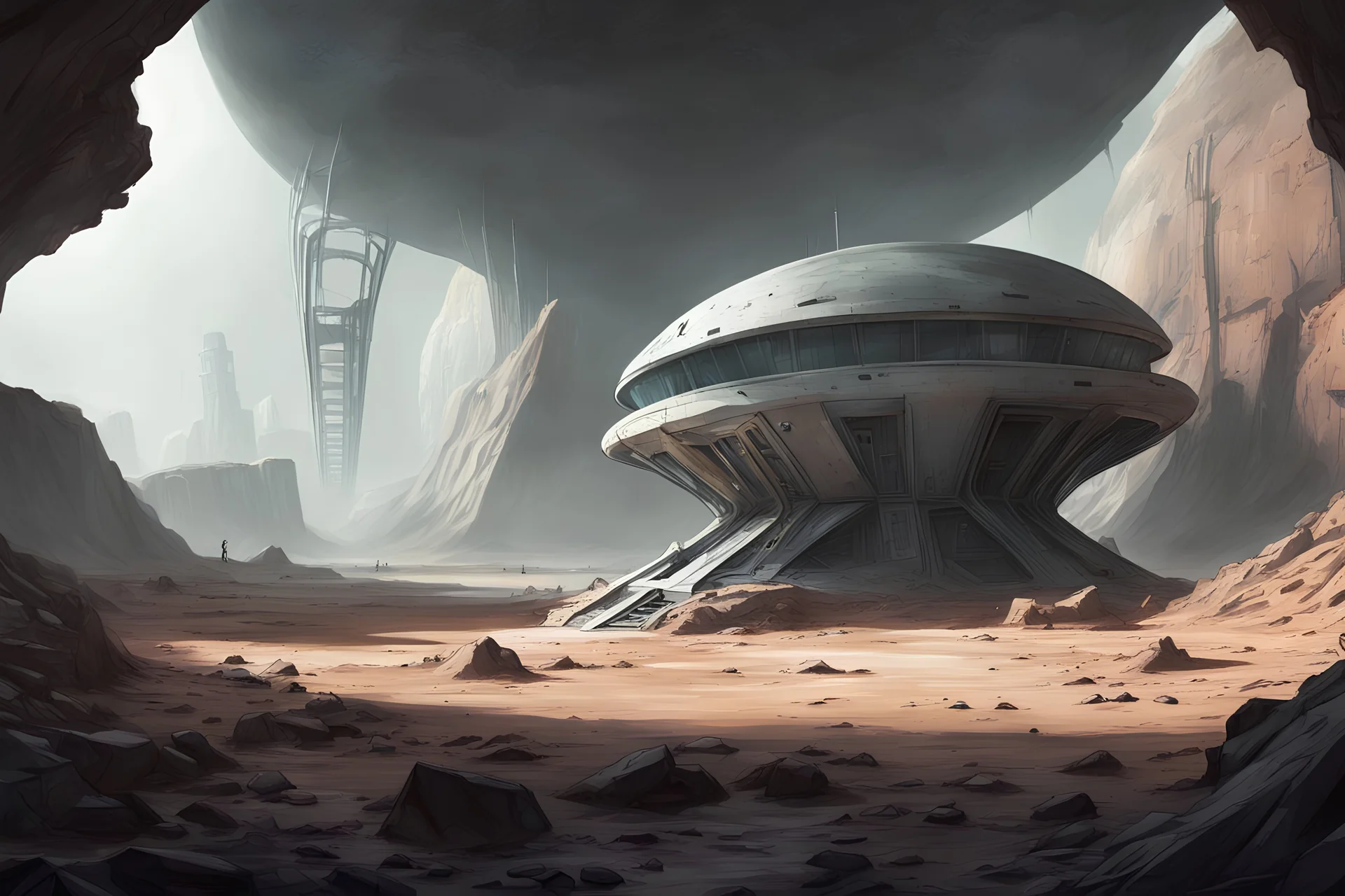 Concept art of abandoned alien facility discovered by humans