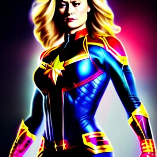 Ultra detailed fullbody Portrait in oil on canvas of beautiful fit busty Carol Danvers Captain Marvel ,wearing minimal skintight suit, extremely detailed digital painting, extremely detailed face,crystal clear Big Glowing eyes, mystical colors ,perfectly centered image, perfect composition, rim light, beautiful lighting, 8k, stunning scene, raytracing, anatomically correct, in the style of robert e howard and Ken Kelley and Ohrai Noriyoshi and Simon Bisley and tomzj1