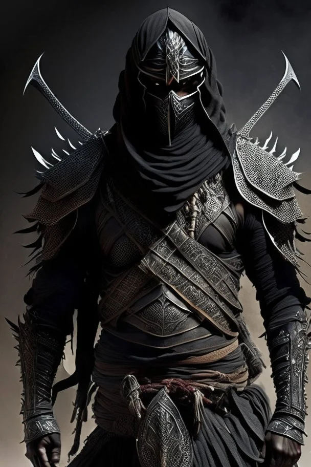 Arab warrior Full Body Full Armored Wearing Face Masculine Mysterious Powerful Fantasy High Quality with his bow black clothes his soldiers behind him