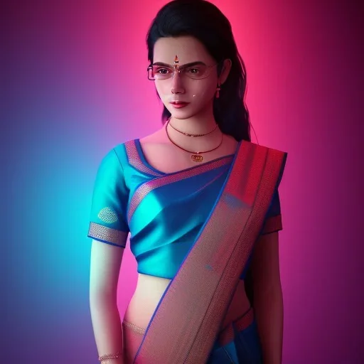 full frame photo of a girl in saree in dark room with neon light ,hyperrealistic,detailed,8k,cinematic