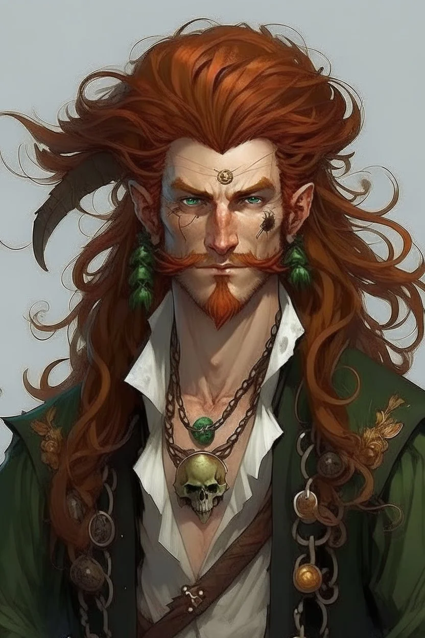 pirate nereid male with auburn and kelp hair