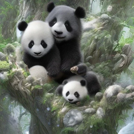 pixar art style of a mega cute and fluffy baby panda in natural environment, vivid color, full body, by mobeius, au naturel, hyper detailed, digital art, trending on artstation, cinematic lighting, studio quality, smooth render, unreal engine, octane render, art style by klimt and nixeu and ian sprigger and wlop and krenz cushart