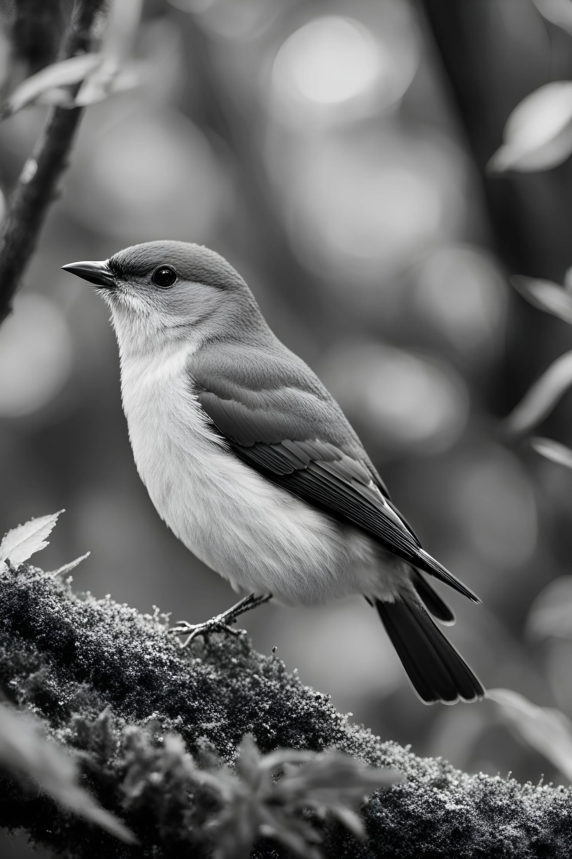 A small Orange cheecked Waxbill in a magica grove extremely detailed, a black and white photo, inspired by Bert Hardy, pexels contest winner, inspired by Vivian Maier, flickr, 1940s, high quality photo, afp