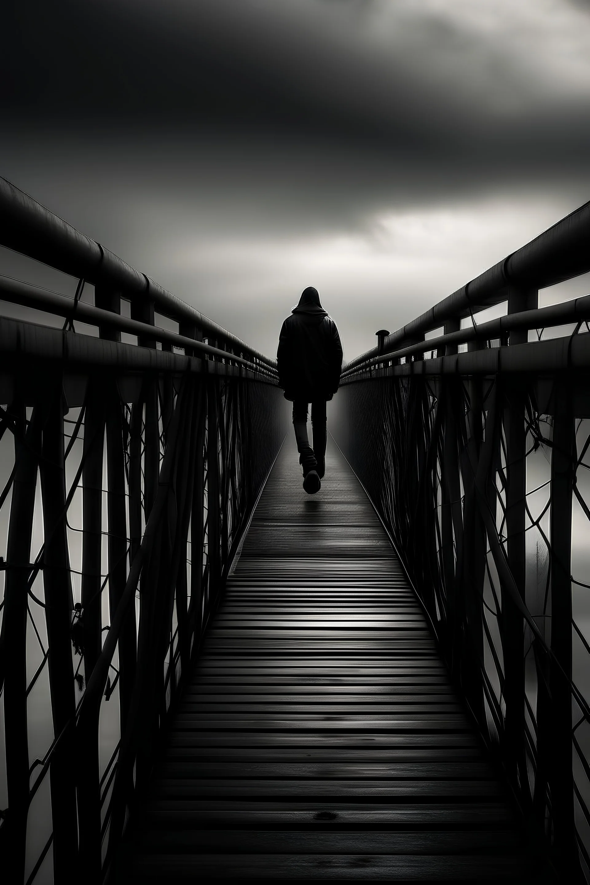 A person walking on the bridge of death or life