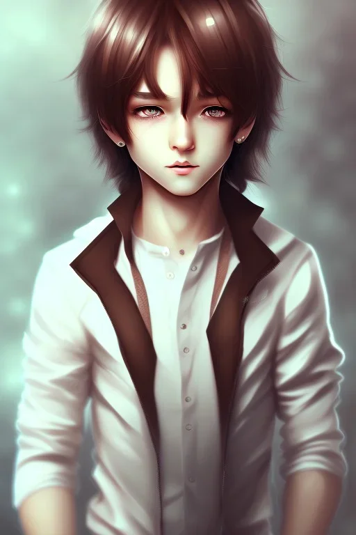 Shota, cute, brown hair, portrait, shy, blushing