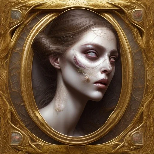 dead woman on satin pillow with spiderwebs on face and mascara running down cheeks, 8k, high-quality, fine-detail, intricate, sharp, crisp, digital art, detailed matte, illustration, octane render, brian froud, howard lyon, Anne Dittman, Anne Stokes, Lisa Parker, Selina French