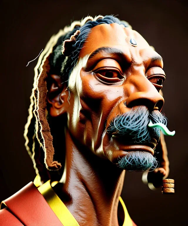 Snoop Dogg, burning cigar with dollars, jungle background, hyper realistic