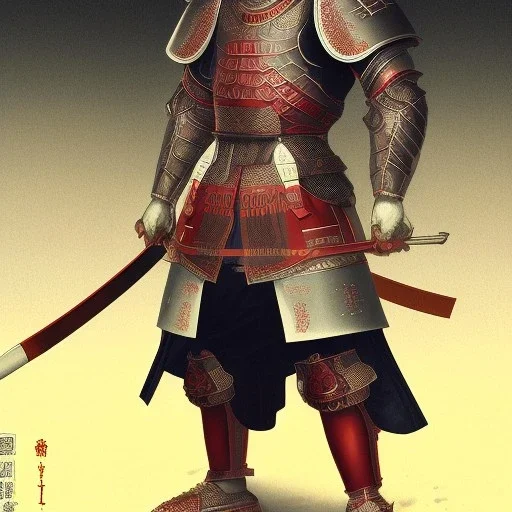 Ukiyo-e Style , Male Samuri in armour, full body and head