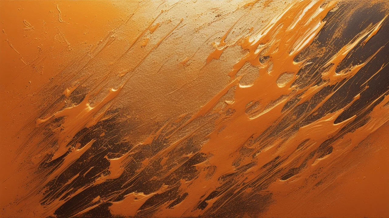 Hyper Realistic Golden-oil-paint-scratches on orange-background with burning-embers on it