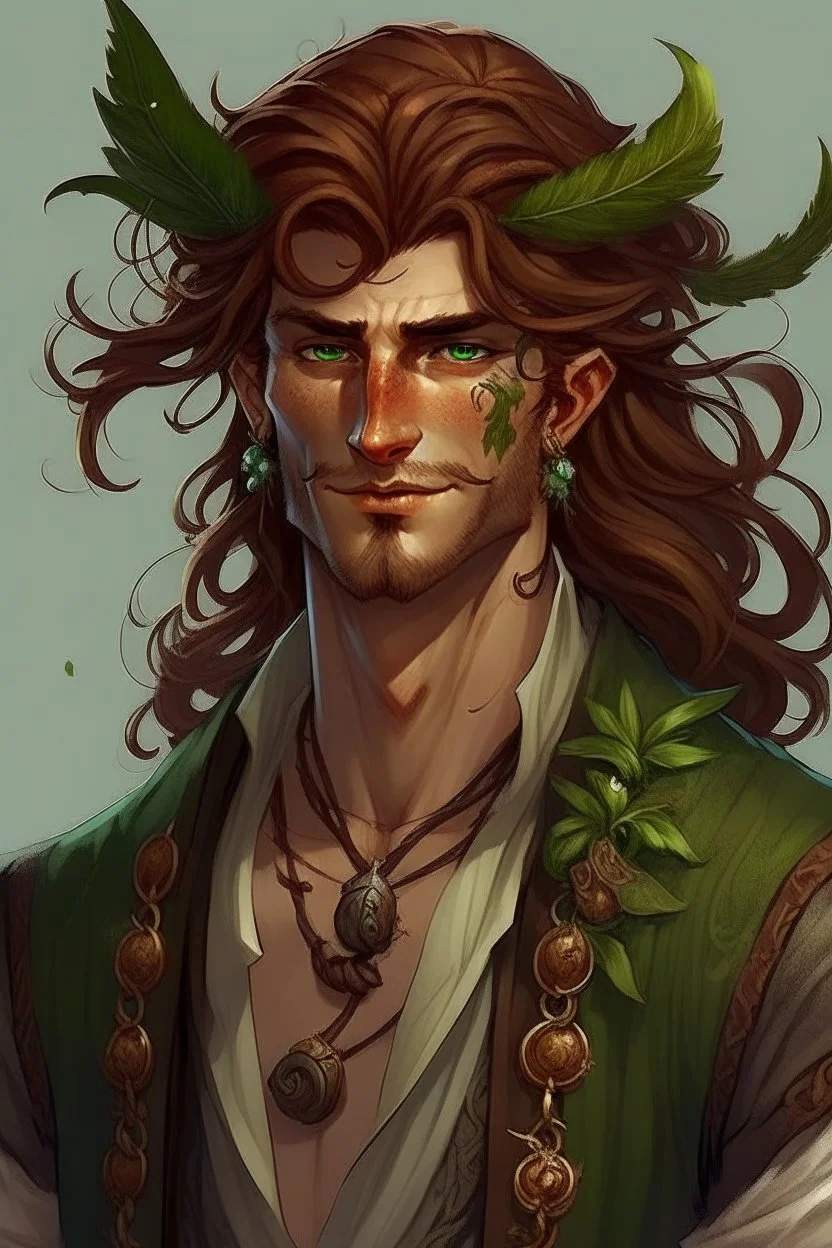 pirate nereid male with deep auburn and seaweed hair