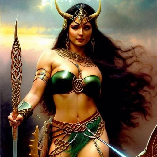 portrait 'beautiful Sexy Busty Dejah Thoris',braided long hair,horned helmet, celtic tattoed,crystal clear green eyes,painting by gaston bussiere, greg rutkowski, yoji shinkawa, yoshitaka amano, tsutomu nihei, donato giancola, tim hildebrandt, oil on canvas, cinematic composition, extreme detail,fit full head inside picture,32k