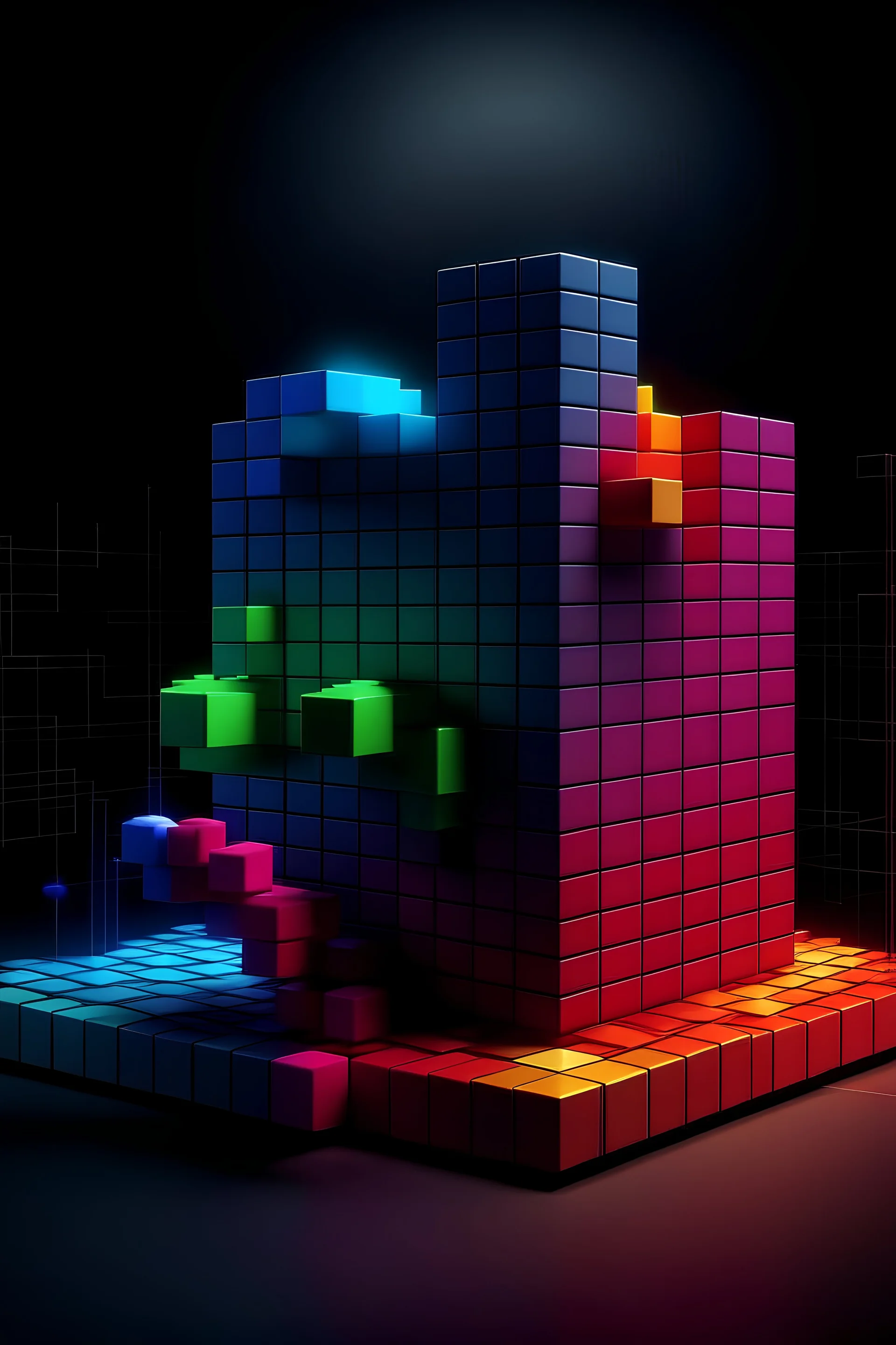 realistische darstellung eines herzes, das einen display eingebaut hat, auf dem tetris gespielt wird
