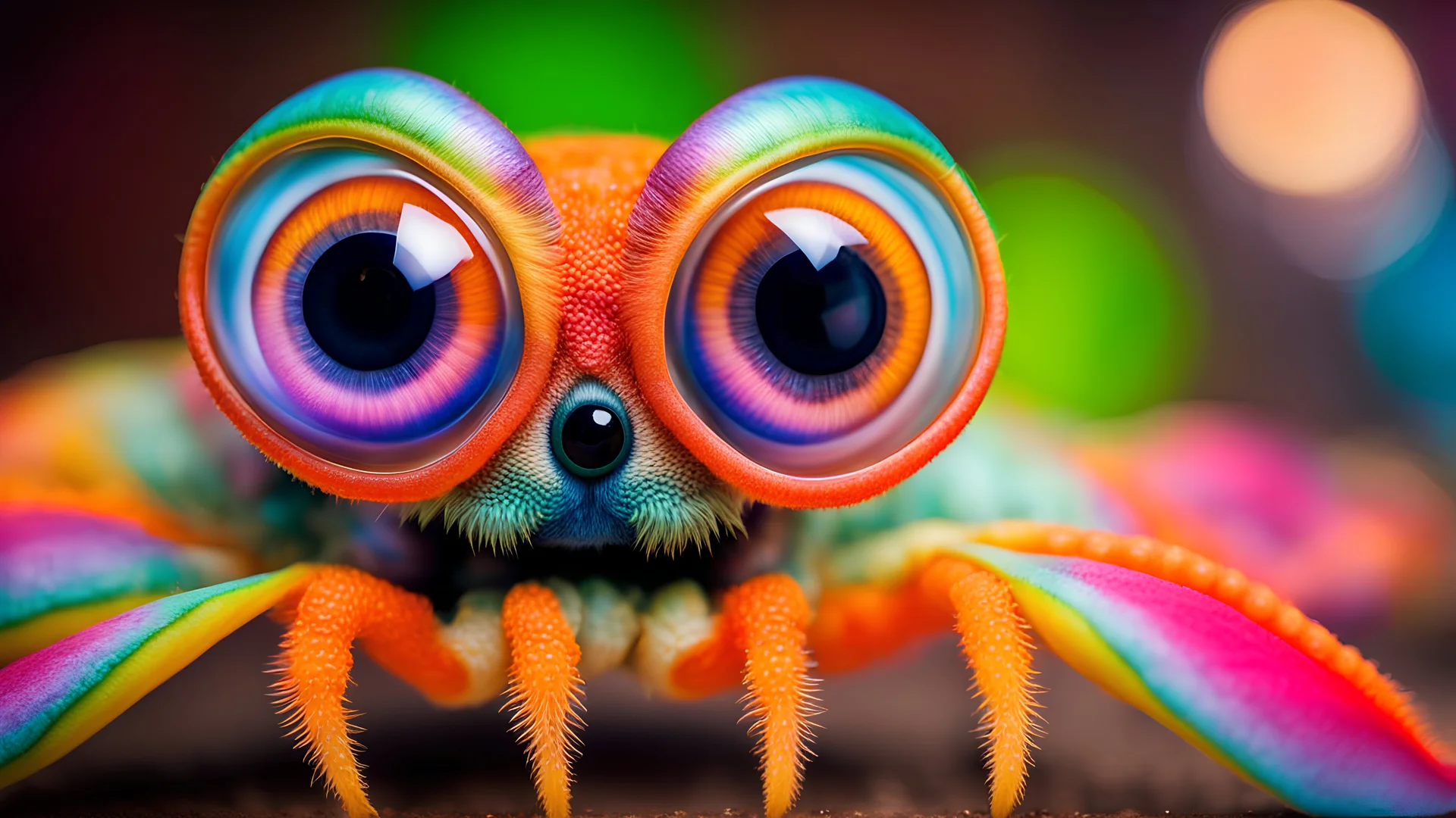 A middle size, jelly-like big eyes-on-stalks, fatt body colorful pastel patterned skin alien creature tanding a floor, full body, high detailed, high textured, sharp focus, deep colors, Professional photography, bokeh, natural lighting, canon lens, shot on dslr 64 megapixels , blur background with neon light, office