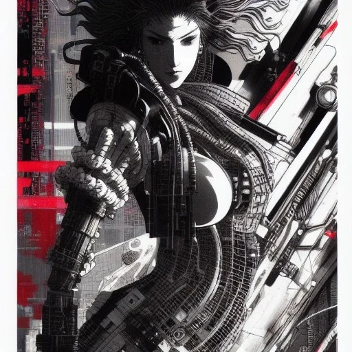 beautiful cyberpunk woman, hyper detailed, hyperdetailed, intricately detailed, illustration by <Katsushika Hokusai> <Yoji Shinkawa>,