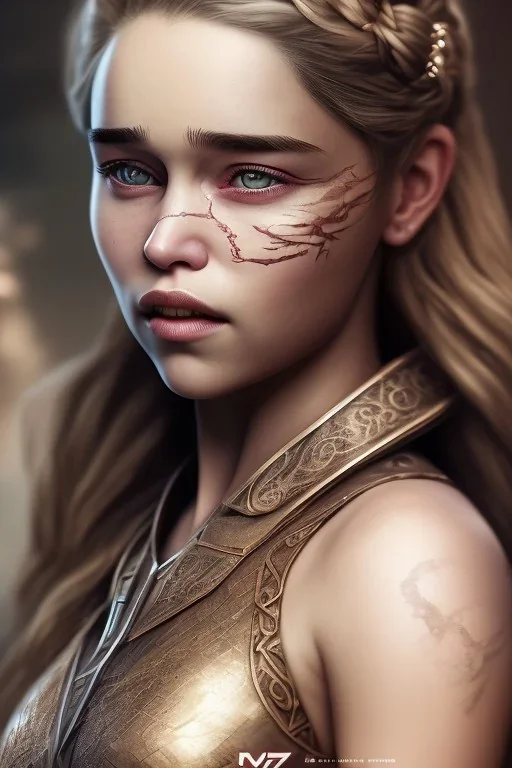 full portrait body, emilia clarke, maximum quality, maximum detailed, viking clothes, colored makeup, 8k, light effetc, fog, particles,