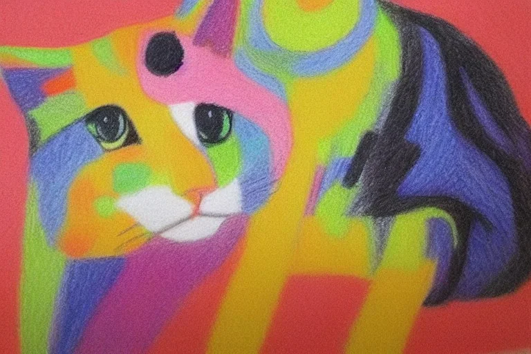 Crayon portrait of a cat in the style of a child