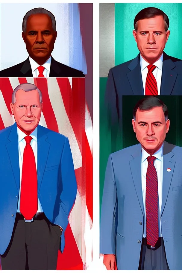 Two governors having a dual portrait one with a red tie and one with cyan