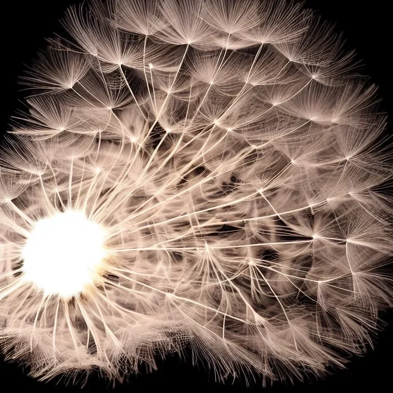 a small, fluffy dandelion on fire at the middle left part of the picture, with flying sparks around it, dreamlike minimalist art