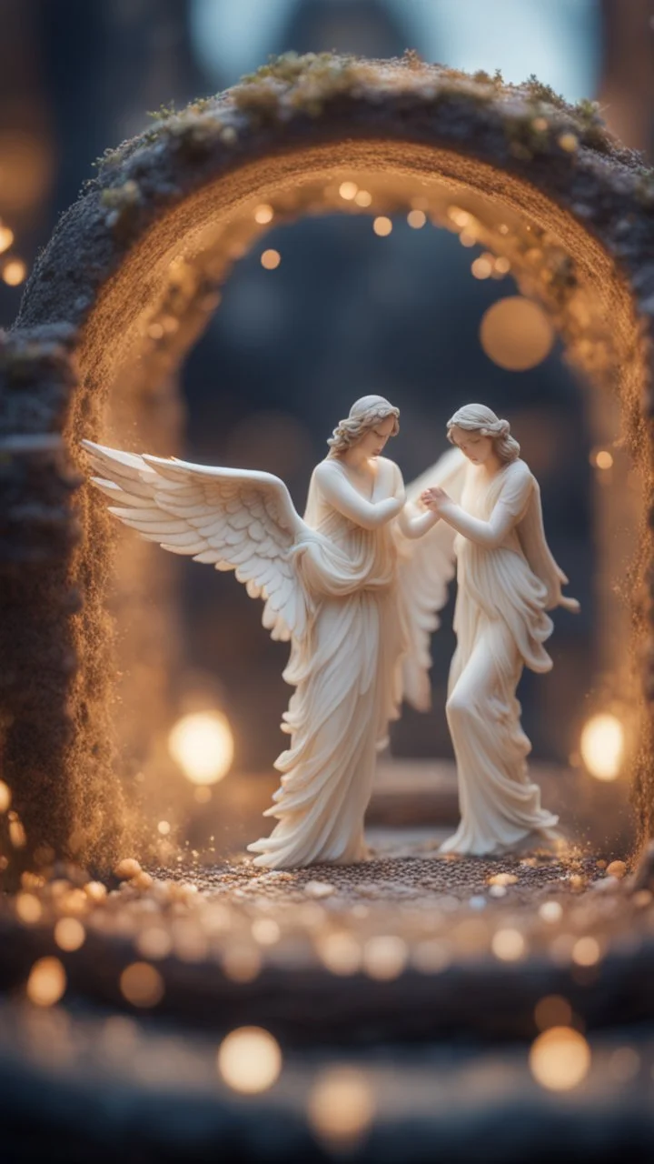 angels in a well, bokeh like f/0.8, tilt-shift lens 8k, high detail, smooth render, down-light, unreal engine, prize winning