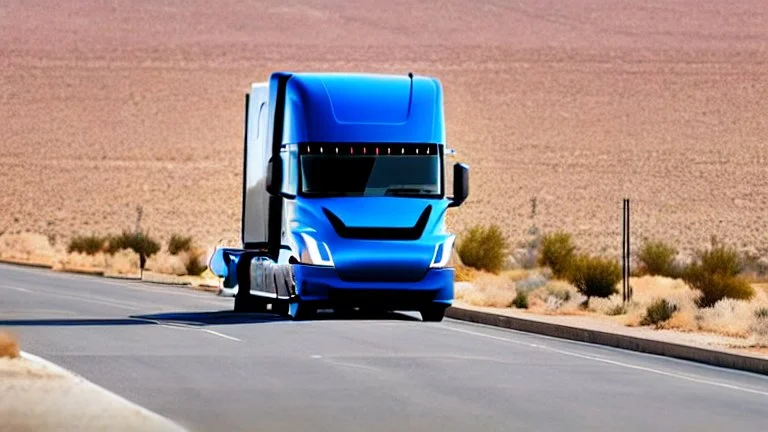 A Tesla semi-truck is racing at top speed, across the 'Area 51' facility in the USA. CINEMATIC. WIDE ANGLE LENS.