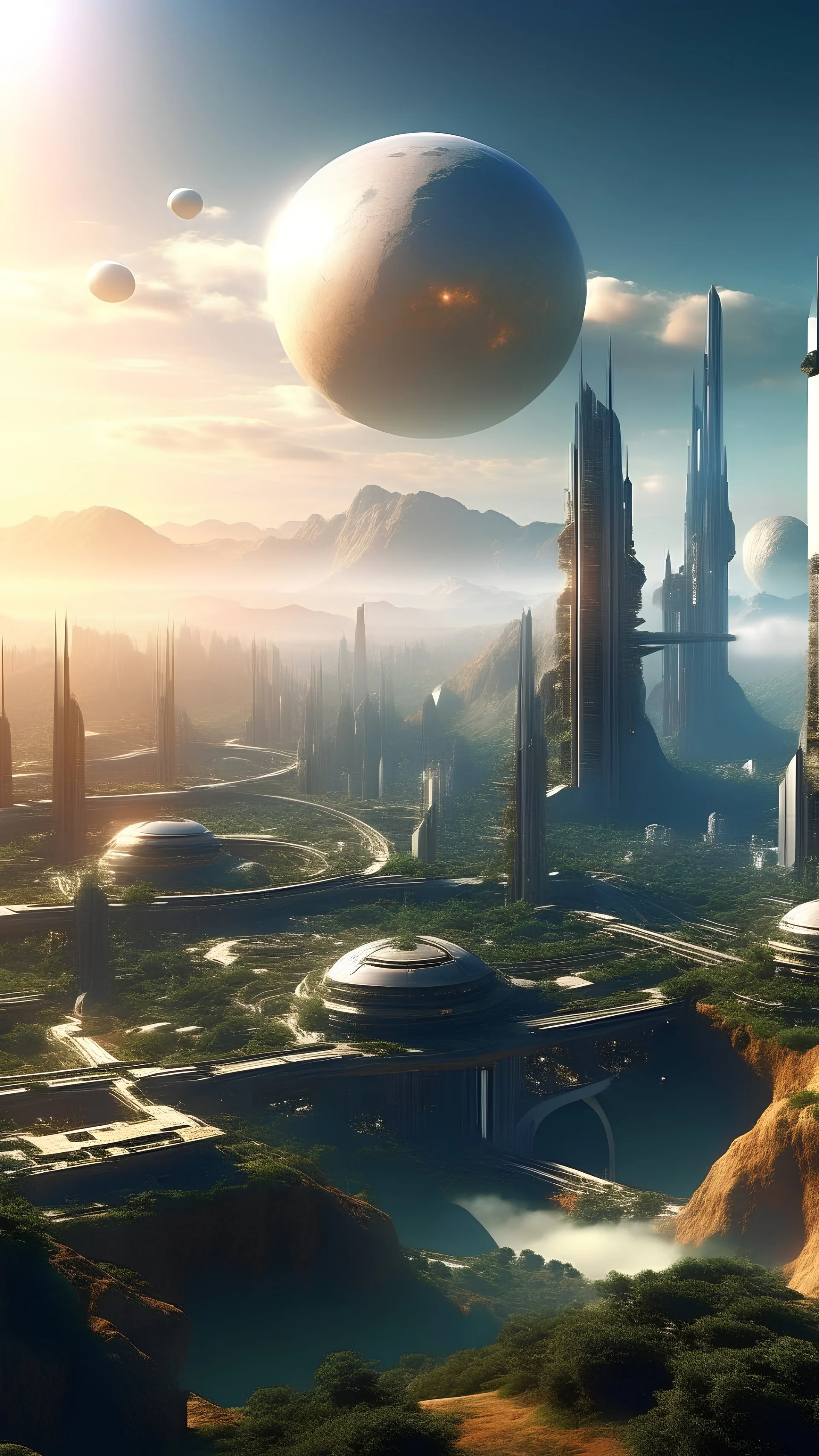 sci fi planet, beautiful landscape, chinese city