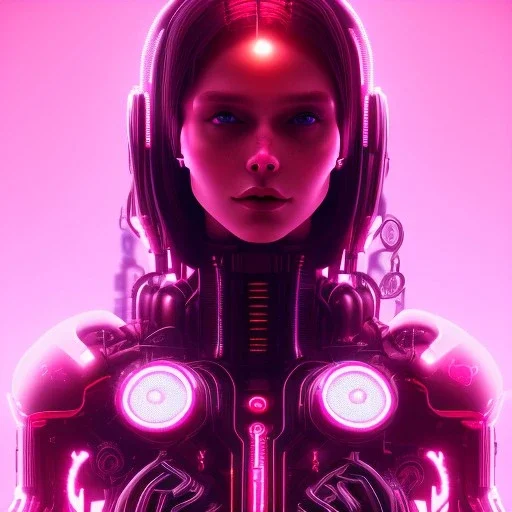  realistic, human heart, cyberpunk, neon shining, darkred tones,