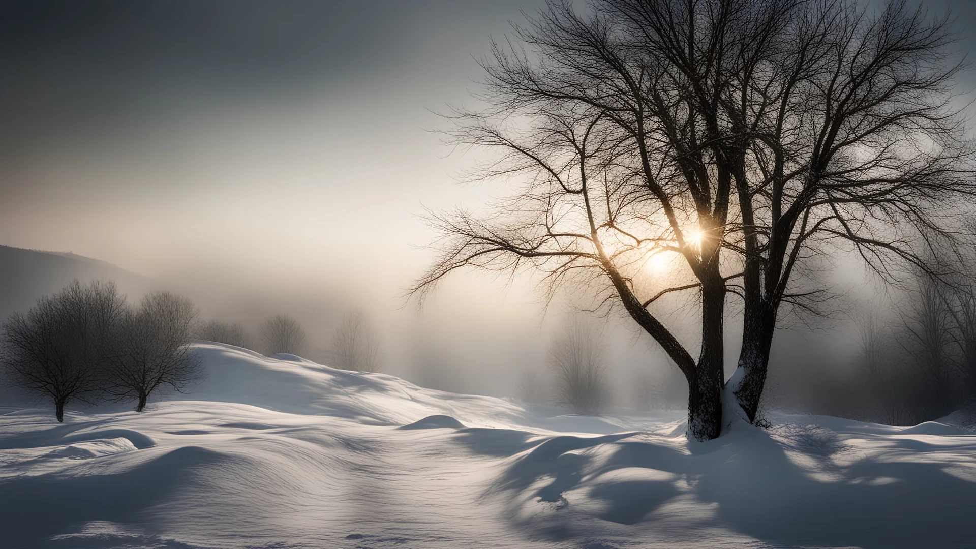 calm beauty, uplifting, inspiring, therapeutic, landscape, winter, sunlight, chiaroscuro, color, award-winning colour photograph, Nikon 85mm