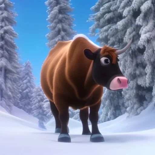 Snowboarding cow