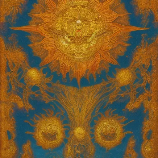 sun AUM drawn with pattern radiating golden bright