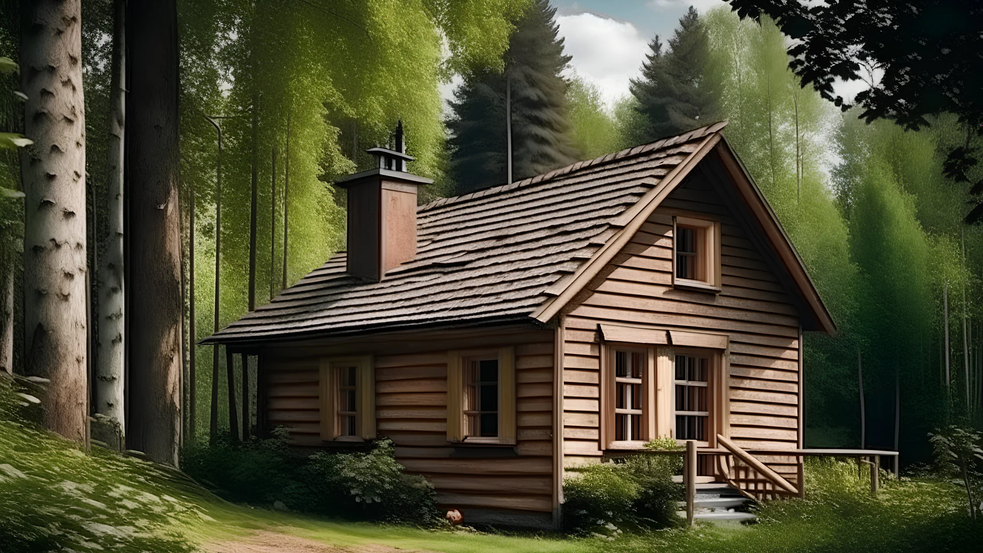 charming wooden house near a forest, daytime