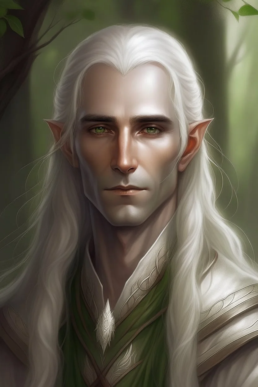 Portrait of male elf with long White hair