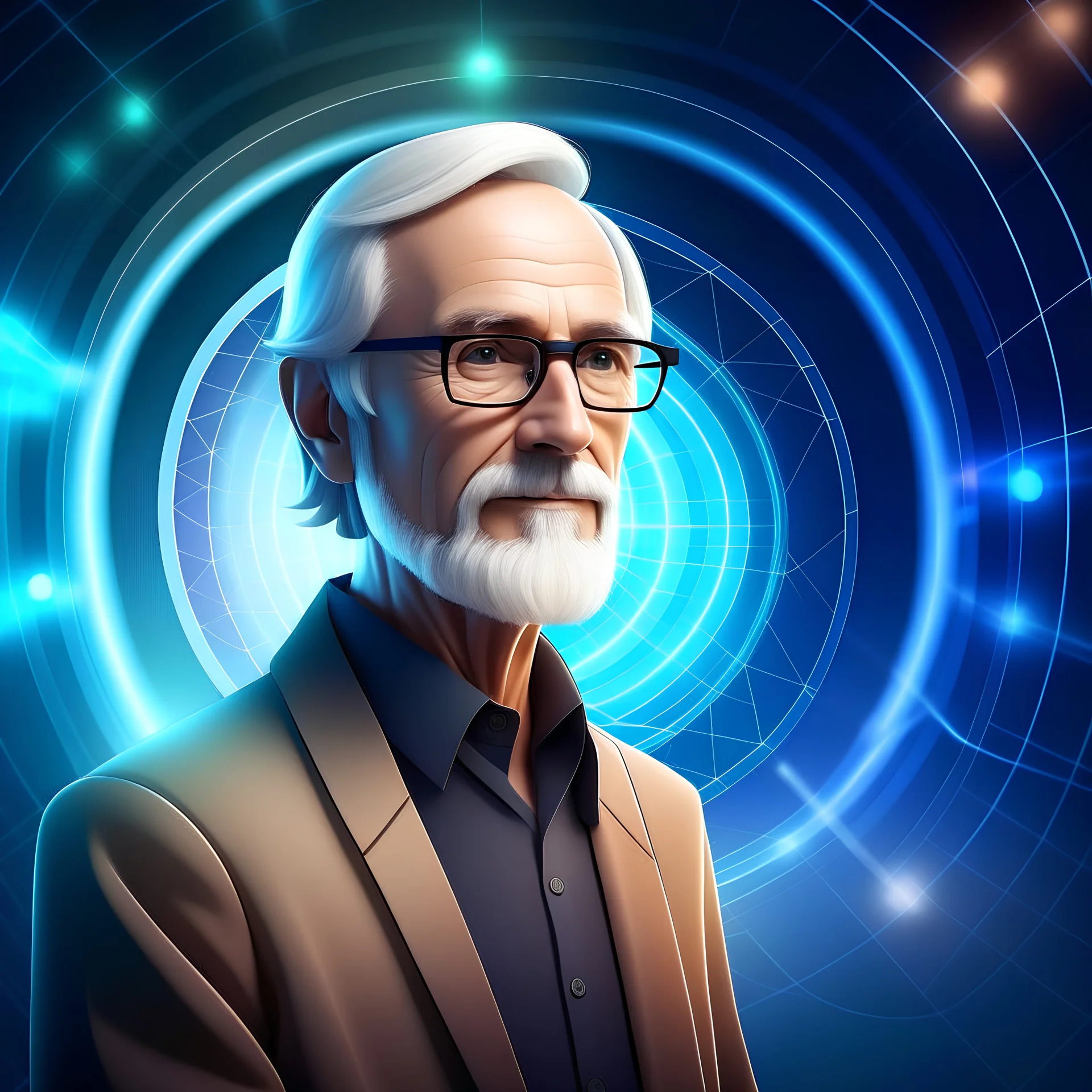 illustration of university professor portrait with futuristic background