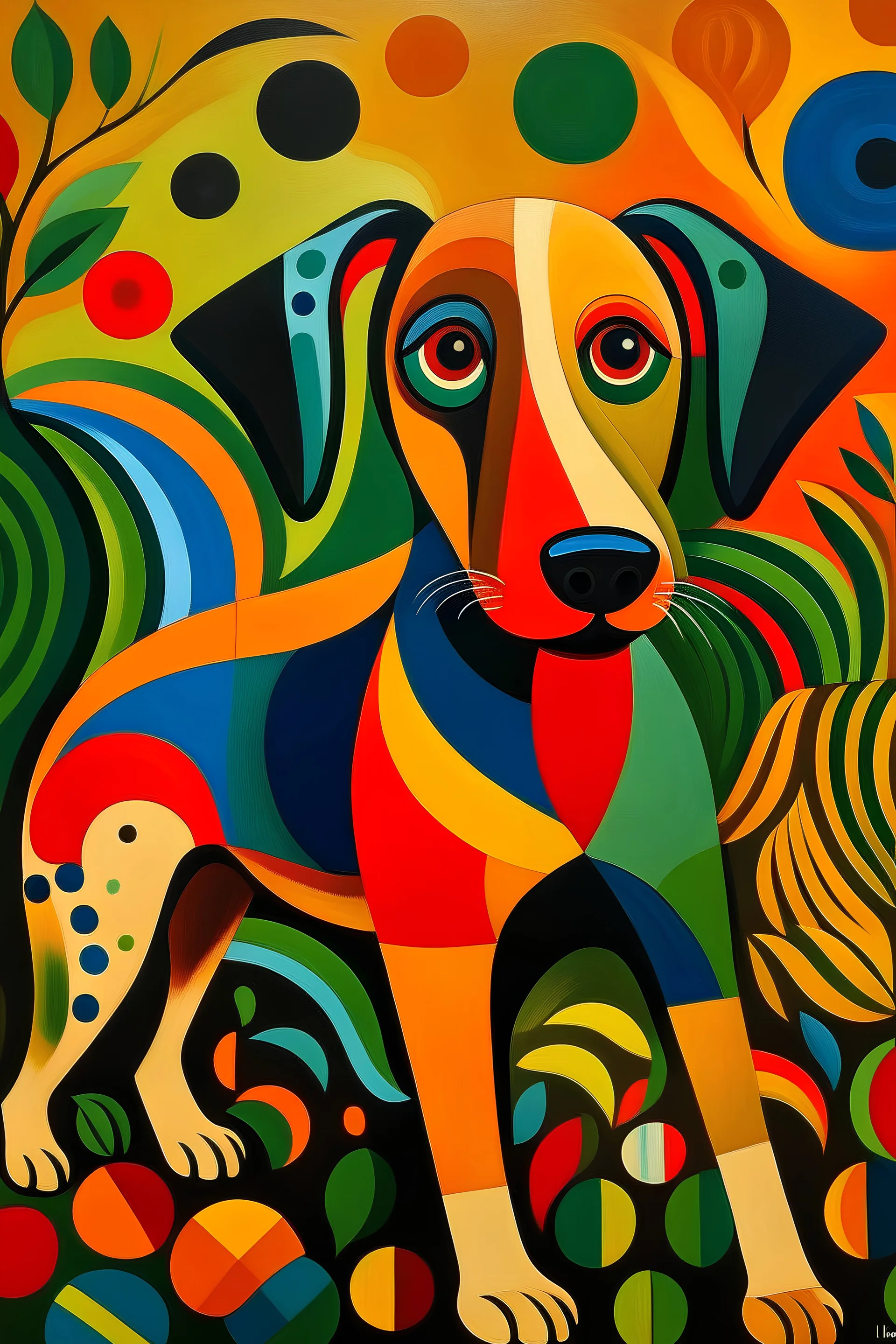 Um cachorro no estilo de Tarsila do Amaral