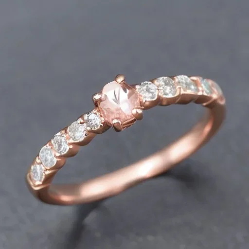 delicate thin ring with tiny diamonds and morganite, rose gold, thin ring