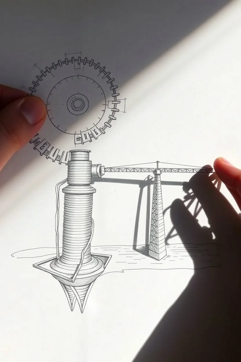 Leonardo Da Vinci's drawings of water screw and self supporting bridge, made with shadows from hands